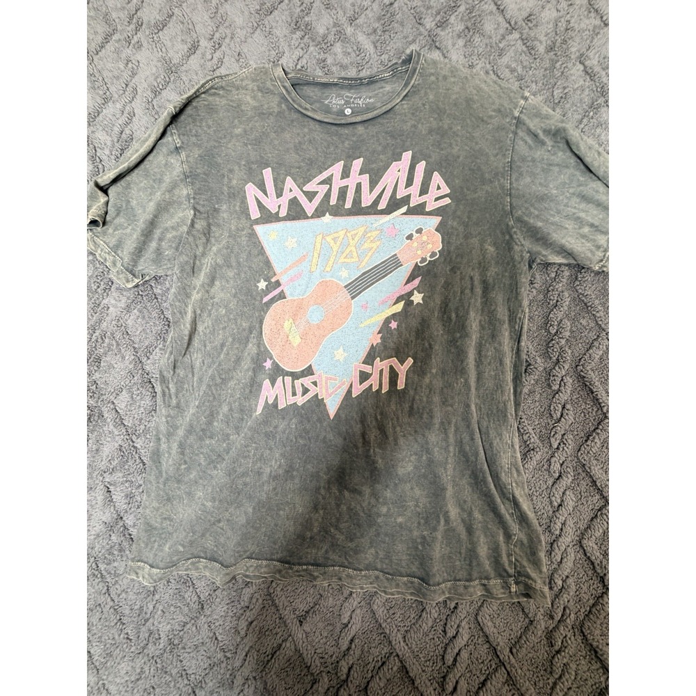 Lotus Fashion Los Angeles Nashville Music City Graphic Tee Shirt Mens L Cotton